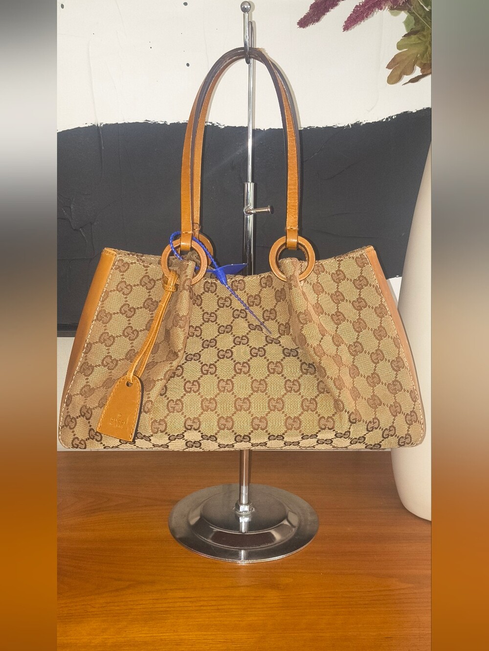 Gucci Brown Monogram Canvas Tote with Leather Trim